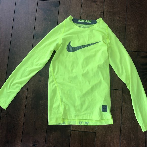 Nike Pro DriFit Compression Top Neon Yellow Large - Picture 1 of 3